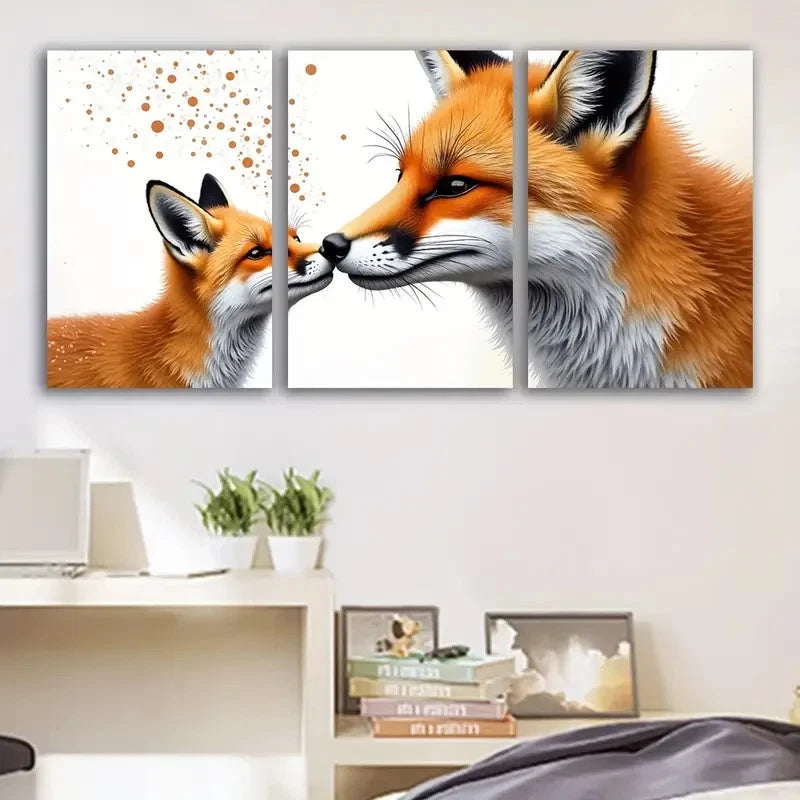 3pcs Fox in Forest Nature Scene Painting Wall Art Set Canvas Framed 40x60cm - High Quality Print 100% Australian Made Wall Canvas Ready to Hang - Bella Home Decor