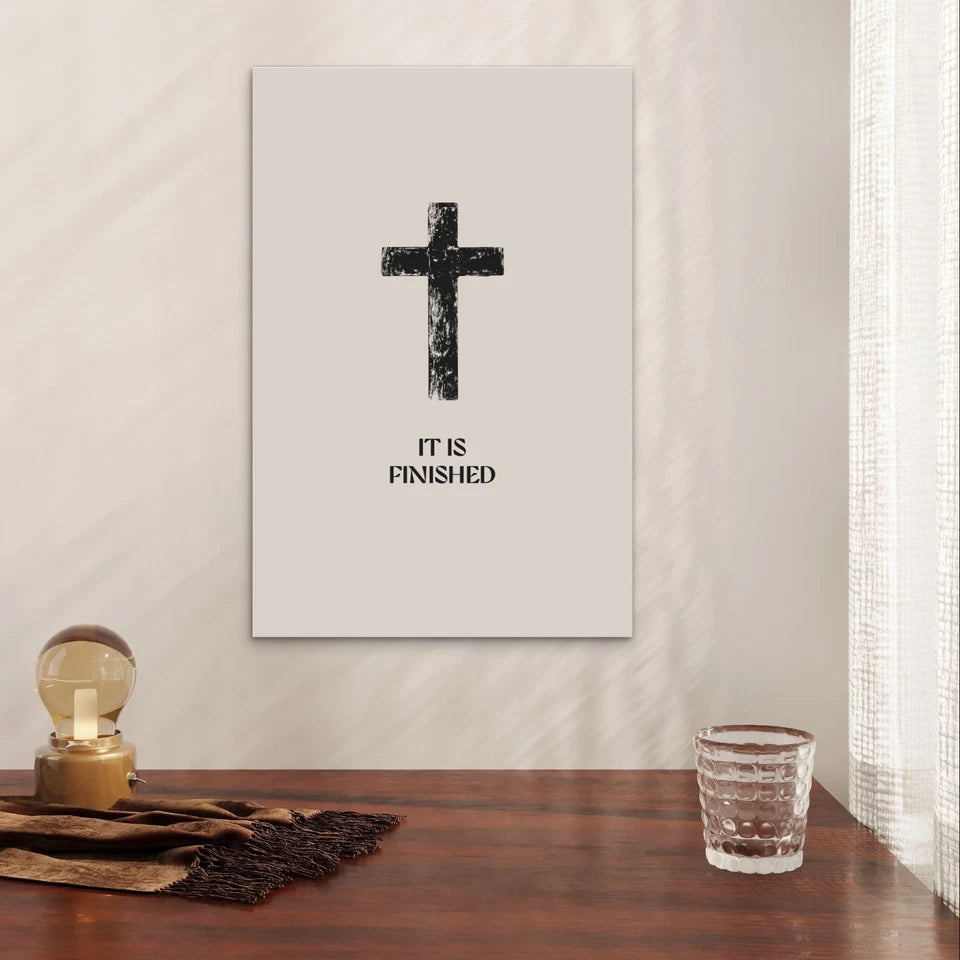 Minimalist It Is Finished Cross Christian 40x60cm Metal Print Ready to Hang