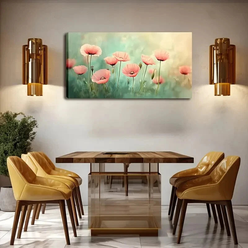 Vibrant Pink Poppy Flowers Wall Art Canvas Office Home Room Framed 120x60cm - Bella Home Decor