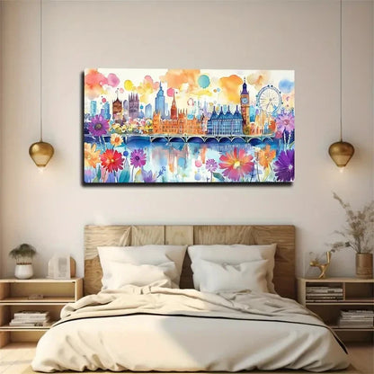 Vibrant London Cityscape Wall Art Canvas Office Home Room Framed 120x60cm