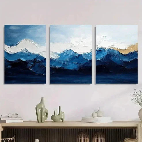 3pcs Blue And White Abstract Minimalist Wall Art Canvas Unframed - High Quality Print 100% Australian Made Wall Canvas - Bella Home Decor