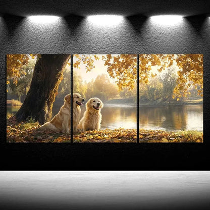 3pcs Featuring Dogs by a Forest Lake Metal Print Ready to Hang Art - Bella Home Decor