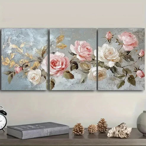 3pcs pink and white roses Wall Art Set Canvas Unframed - High Quality Print 100% Australian Made Wall Canvas