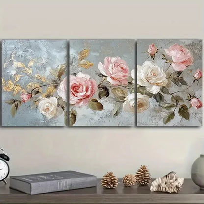 3pcs pink and white roses Wall Art Set Canvas Unframed - High Quality Print 100% Australian Made Wall Canvas