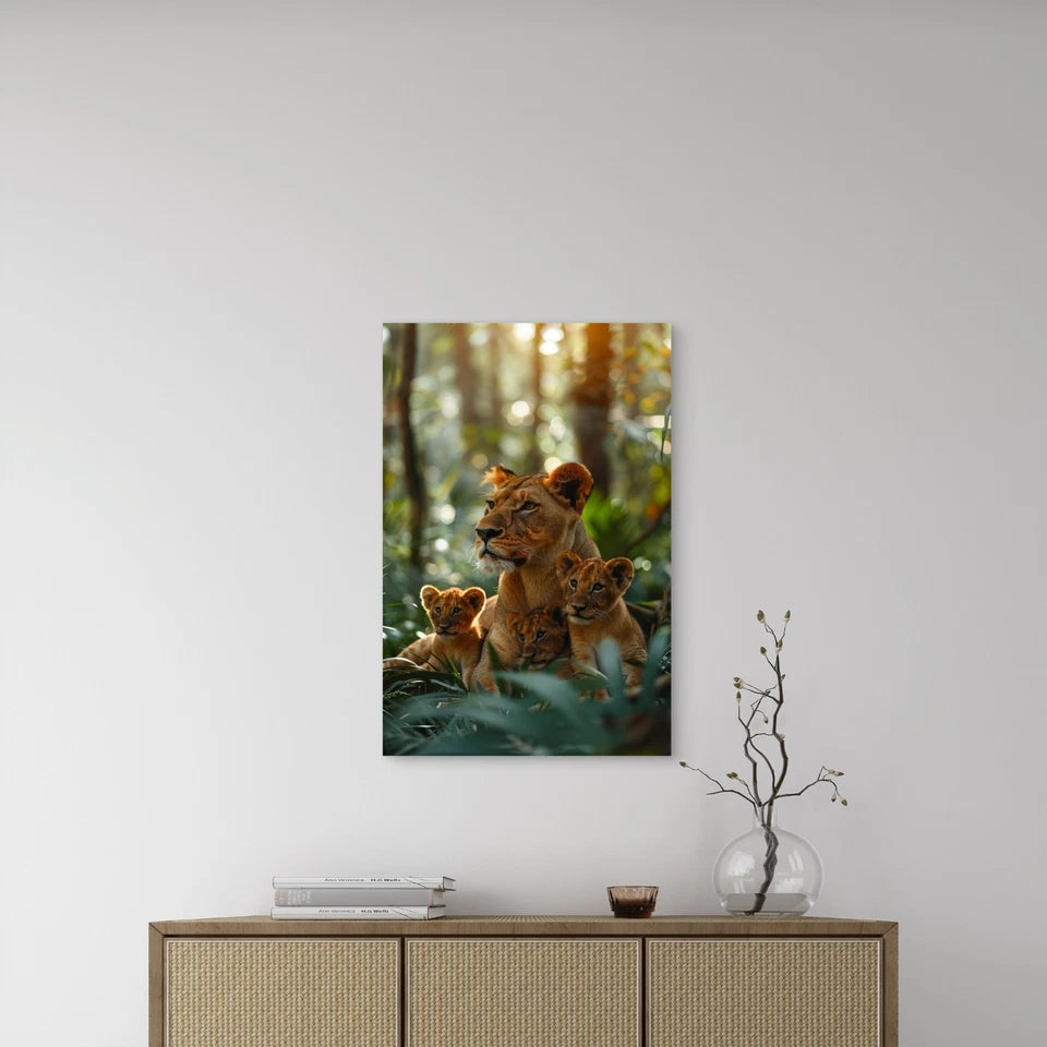 Lioness and Cute Cubs Wildlife Forest 40x60cm Metal Print Ready to Hang