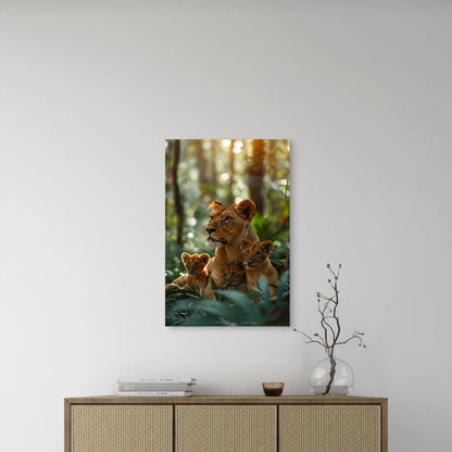 Lioness and Cute Cubs Wildlife Forest 40x60cm Metal Print Ready to Hang