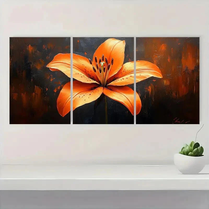 3pcs Vibrant Orange Lily Floral VO  Wall Art Set Canvas Framed 60x90cm - High Quality Print 100% Australian Made Wall Canvas Ready to Hang
