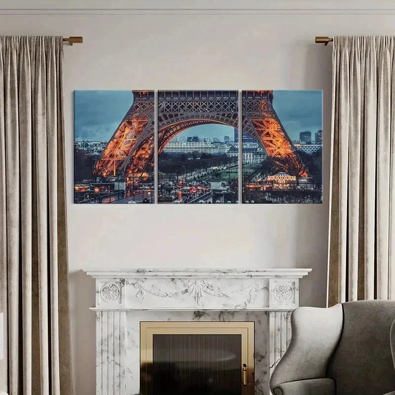 3pcs French Landmark Building Eiffel Tower Wall Art Set Canvas Framed 60x90cm - High Quality Print 100% Australian Made Wall Canvas Ready to Hang - Bella Home Decor