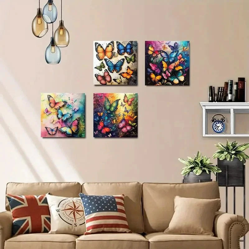 4pcs Butterflies for Valentine's Day Wall Art Canvas Framed