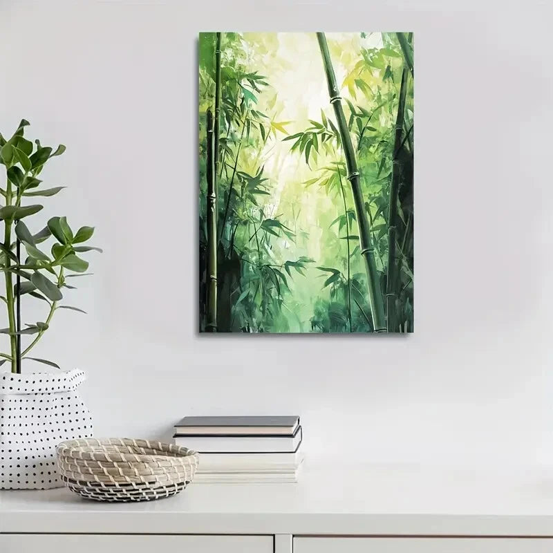 Beautiful Serene Natural Scene with Sunlit Bamboo 40x60cm Metal Print Ready to Hang - Bella Home Decor