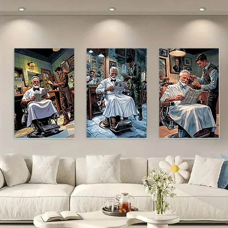 3pcs Barber Shop Wall Art Set Canvas Unframed – High Quality Print 100% Australian Made Wall Canvas - Bella Home Decor