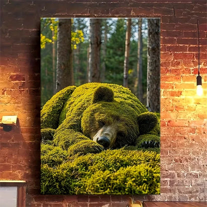Mossy Bear Cozy Forest Wildlife Scene 60x90cm Metal Print Ready to Hang