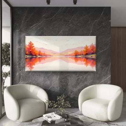 Autumn Landscape Illustration Wall Art Canvas Office Home Room Framed 120x60cm