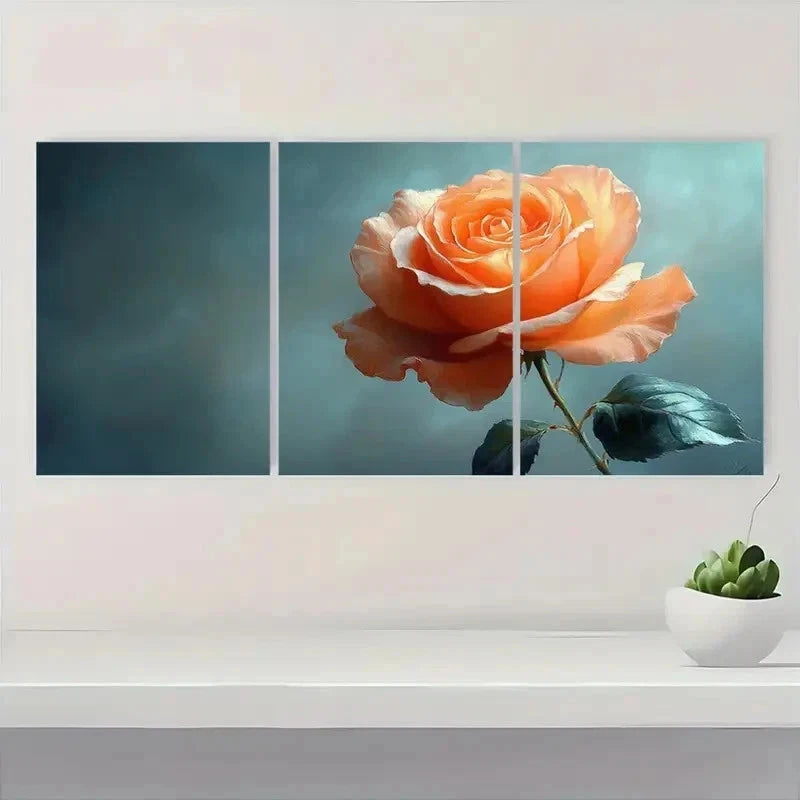 3pcs Elegant Peach Rose Serene Perfect Wall Art Set Canvas Framed 50x70cm - High Quality Print 100% Australian Made Wall Canvas Ready to Hang