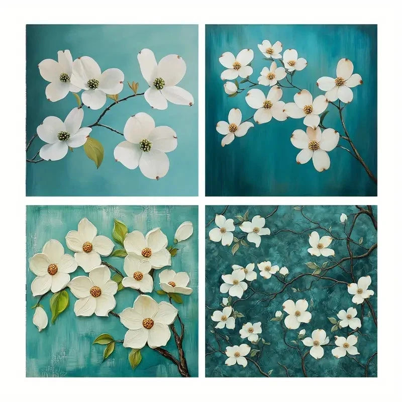 4pcs Magnolia Flower Canvas Prints Wall Art Canvas Framed