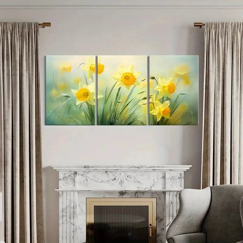 3pcs Spring Daffodils Floral Art Soft Colors Metal Print Ready to Hang Art