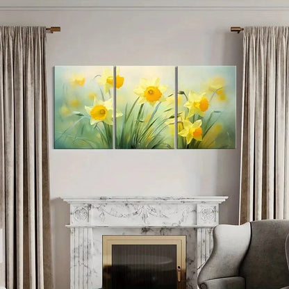 3pcs Spring Daffodils Floral Art Soft Colors Metal Print Ready to Hang Art