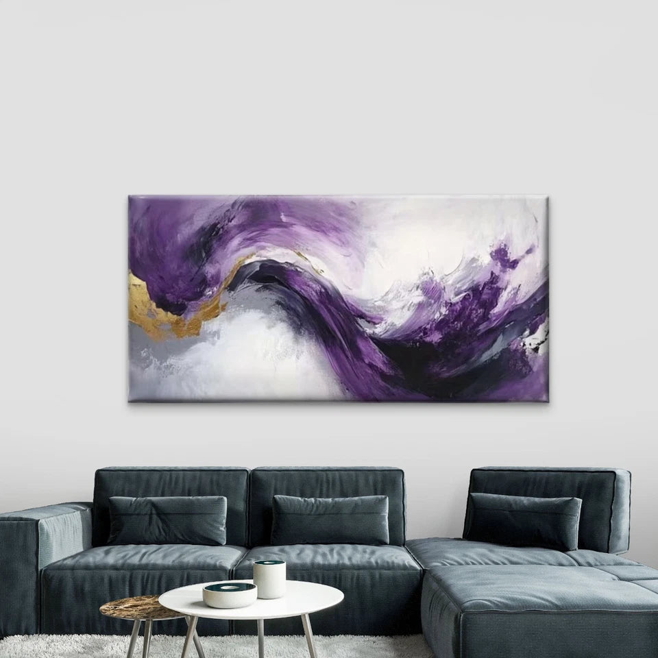 Abstract Purple Hues Golden Wall Art Canvas Office Home Room Framed 120x60cm