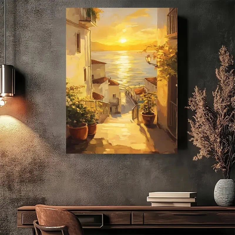 Beautiful Sunset Coastal Charm Modern Painting 40x60cm Metal Print Ready to Hang - Bella Home Decor