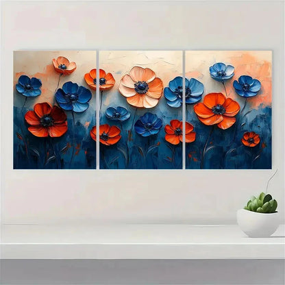 3pcs  Original Blue Floral Landscape FT  Wall Art Set Canvas Framed 40x60cm - High Quality Print 100% Australian Made Wall Canvas Ready to Hang - Bella Home Decor
