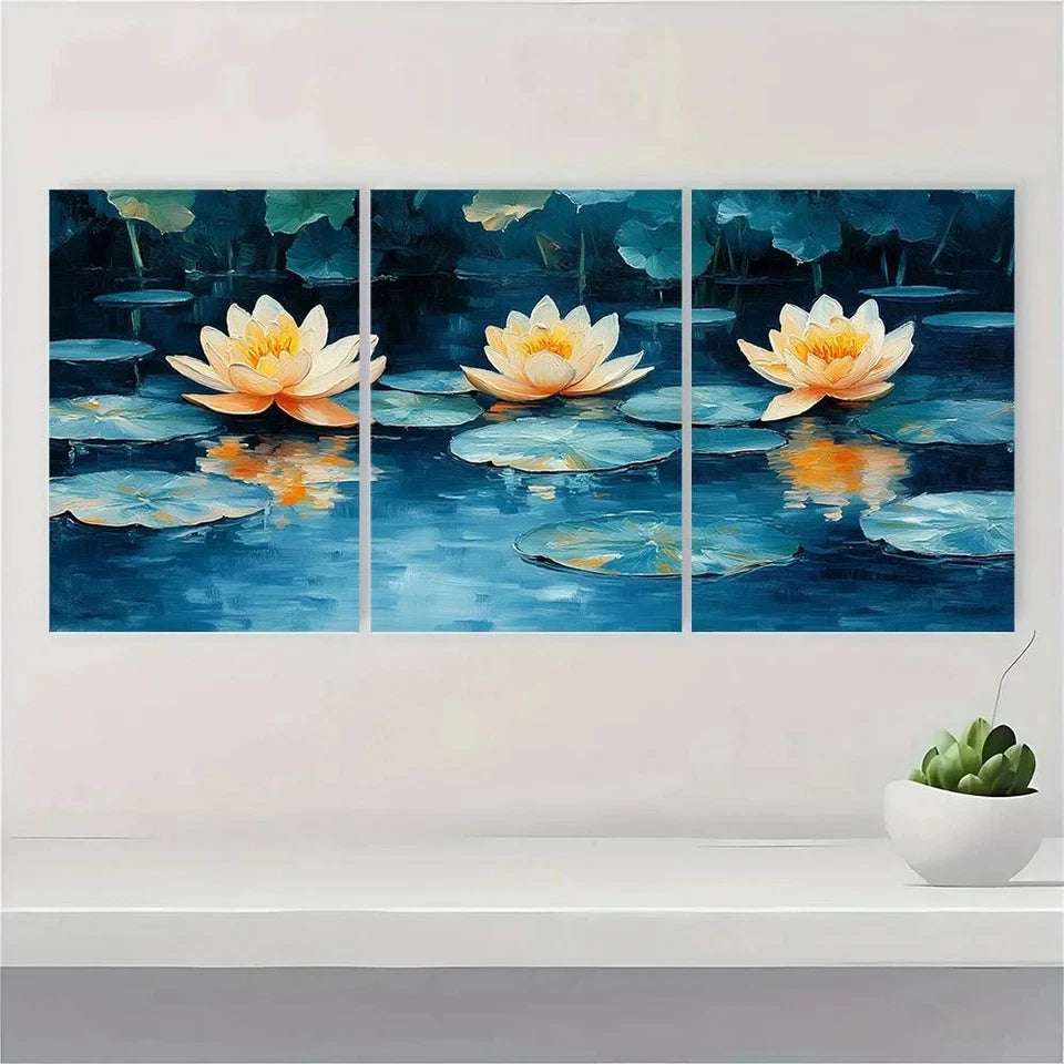 3pcs Vibrant Retro Water Lilies Metal Print Ready to Hang Art - Bella Home Decor