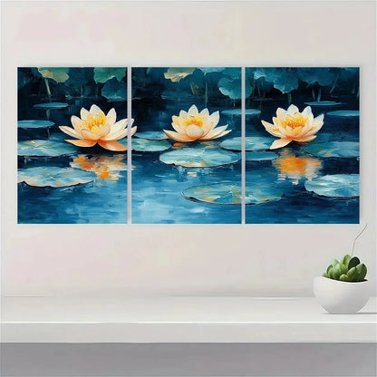 3pcs Vibrant Retro Water Lilies Metal Print Ready to Hang Art - Bella Home Decor