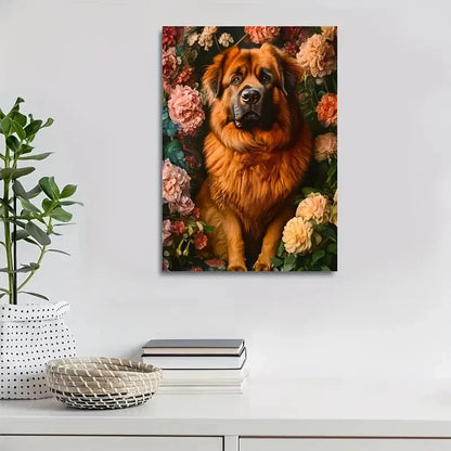 Cute Tibetan Mastiff Dog with Vibrant Floral Design 40x60cm Metal Print Ready to Hang - Bella Home Decor