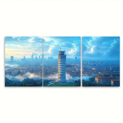 3pcs Leaning Tower of Pisa, an Italian S  Wall Art Set Canvas Framed 50x70cm - High Quality Print 100% Australian Made Wall Canvas Ready to Hang - Bella Home Decor