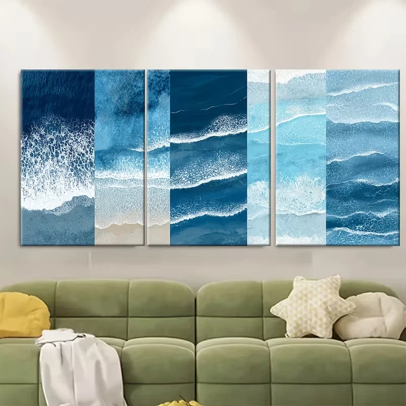 3pcs Blue Coastal Wall Art, Prints Metal Print Ready to Hang Art - Bella Home Decor