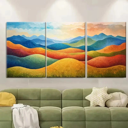 3pcs Vibrant Rolling Hill Mountain Painting Wall Art Set Canvas Framed 40x60cm - High Quality Print 100% Australian Made Wall Canvas Ready to Hang