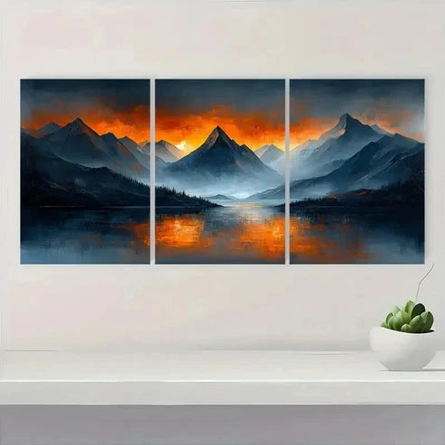 3pcs Vibrant Sunset & Serene Lake Wall Art Set Canvas Unframed – High Quality Print 100% Australian Made Wall Canvas - Bella Home Decor