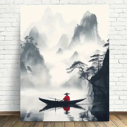 Beautiful Misty Mountain Journey Painting 40x60cm Metal Print Ready to Hang - Bella Home Decor