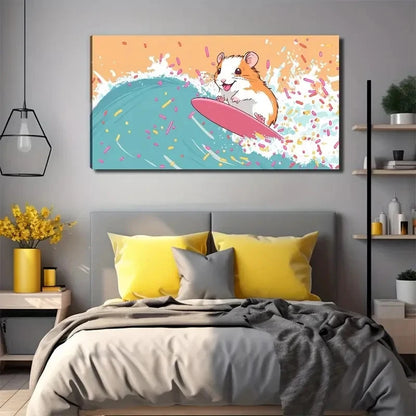Surfing Groundhog Bohemian Wall Art Canvas Office Home Room Framed 120x60cm