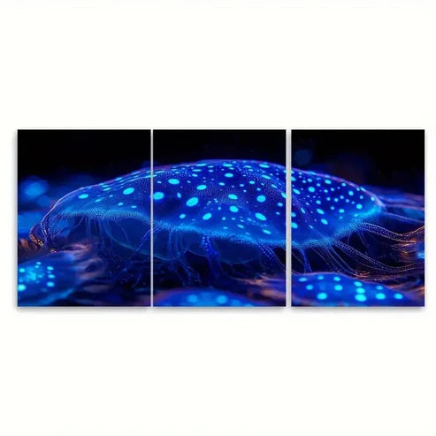 3pcs Neon Blue Spots Ocean Floor Wall Art Set Canvas Unframed – High Quality Print 100% Australian Made Wall Canvas - Bella Home Decor