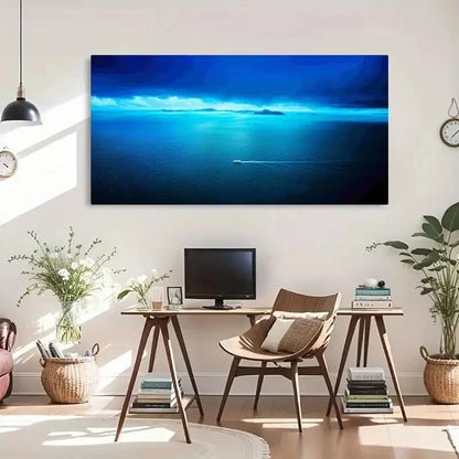 Seaside Ocean Blue Retro Wall Art Canvas Office Home Room Framed 120x60cm