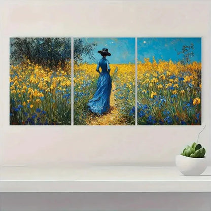 3pcs Yellow Irises In Giverny Landscape Perfect  Wall Art Set Canvas Unframed - High Quality Print 100% Australian Made Wall Canvas