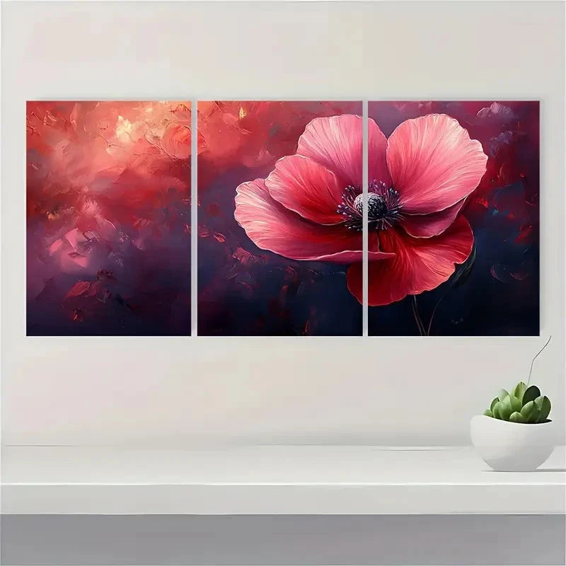 3pcs  Flower  Print Pink Flower Art Plant  ER  Wall Art Set Canvas Framed 50x70cm - High Quality Print 100% Australian Made Wall Canvas Ready to Hang - Bella Home Decor