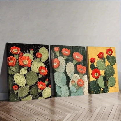 3pcs Featuring Blooming Cacti Wall Art Set Canvas Framed 40x60cm - High Quality Print 100% Australian Made Wall Canvas Ready to Hang