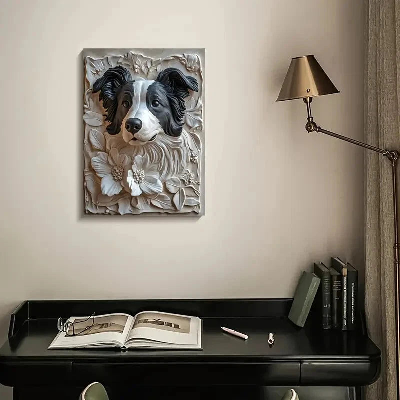 Border Collie Among Flowers Painting  40x60cm Metal Print Ready to Hang - Bella Home Decor
