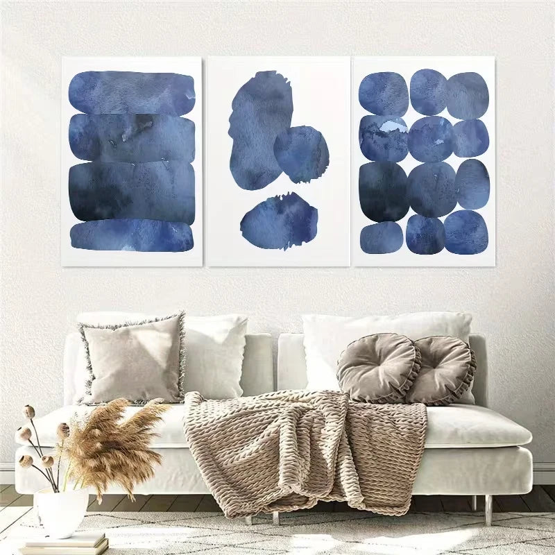 3pcs Abstract Blue Watercolor Painting Wall Art Set Canvas Framed 40x60cm – High Quality Print 100% Australian Made Wall Canvas Ready to Hang - Bella Home Decor