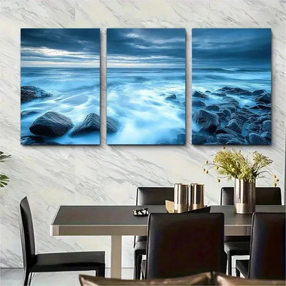 3pcs Long Exposure Seascape Perfect Wall Art Set Canvas Framed 50x70cm - High Quality Print 100% Australian Made Wall Canvas Ready to Hang