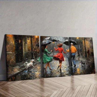3pcs Dancing in the Rain" Scene Wall Art Set Canvas Framed 50x70cm - High Quality Print 100% Australian Made Wall Canvas Ready to Hang - Bella Home Decor