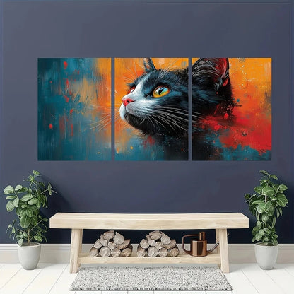 3pcs Colorful Abstract Vibrant Cat Metal Print Ready to Hang Art - Bella Home Decor