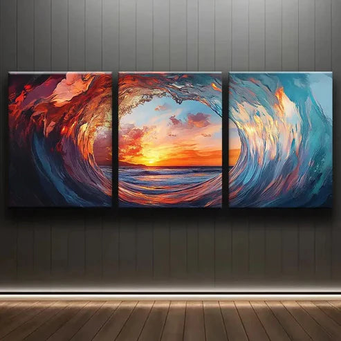 3pcs Triple Pack Sunset Watergate Ocean Wave Wall Art Set Canvas Unframed - High Quality Print 100% Australian Made Wall Canvas
