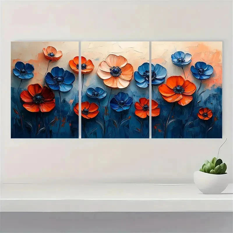 3pcs  Original Blue Floral Landscape FT Wall Art Set Canvas Framed 60x90cm - High Quality Print 100% Australian Made Wall Canvas Ready to Hang - Bella Home Decor
