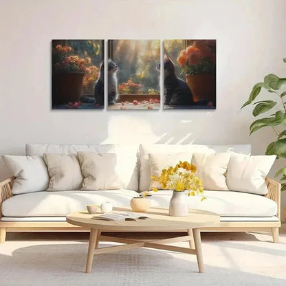 3pcs Serene Feline Next to an Open Window  Set Canvas Unframed - High Quality Print 100% Australian Made Wall Canvas