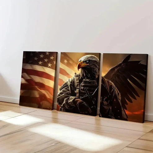 3pcs Abstract Bald Eagle Flying American Flag Wall Art Canvas Unframed - High Quality Print 100% Australian Made Wall Canvas - Bella Home Decor