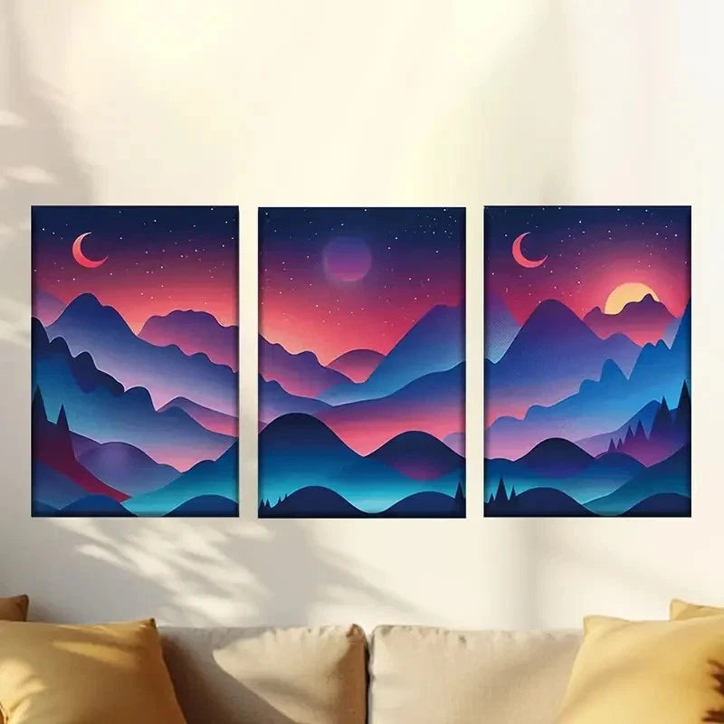 3pcs Colorful Abstract Sun And Moon Wall Art Set Canvas Framed 60x90cm - High Quality Print 100% Australian Made Wall Canvas Ready to Hang - Bella Home Decor