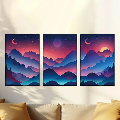 3pcs Colorful Abstract Sun And Moon Wall Art Set Canvas Framed 60x90cm - High Quality Print 100% Australian Made Wall Canvas Ready to Hang - Bella Home Decor