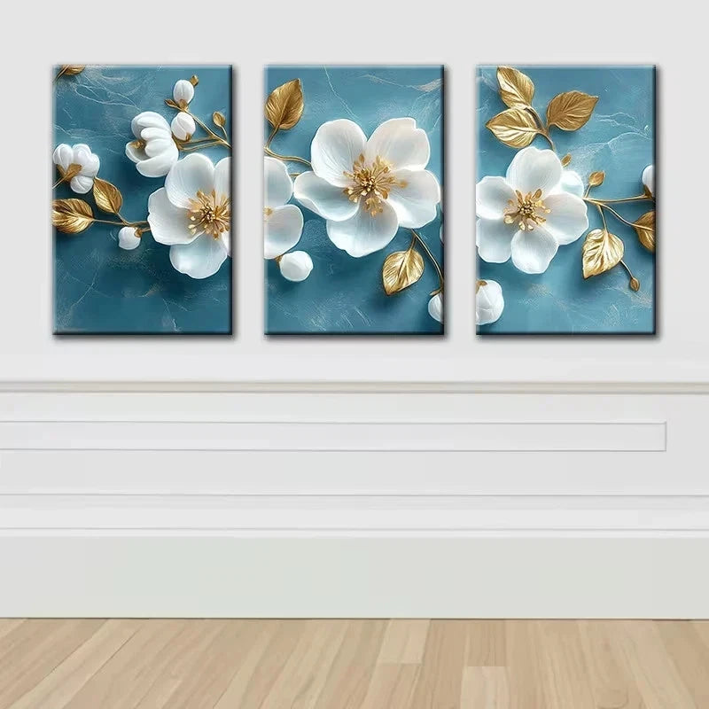 3pcs Luxurious Floral Wall Art Set Canvas Framed 60x90cm - High Quality Print 100% Australian Made Wall Canvas Ready to Hang